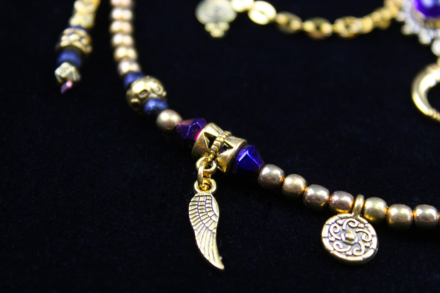 Harlequin : Bohemian Amethyst Gold Anklet, Armband Choker - 3 in 1 Elegant Hippie Festival Style Necklace