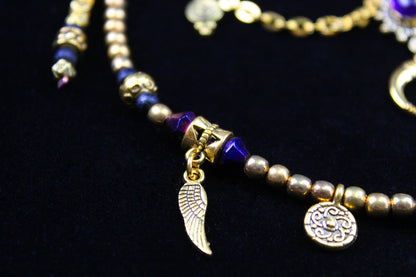 Harlequin : Bohemian Amethyst Gold Anklet, Armband Choker - 3 in 1 Elegant Hippie Festival Style Necklace