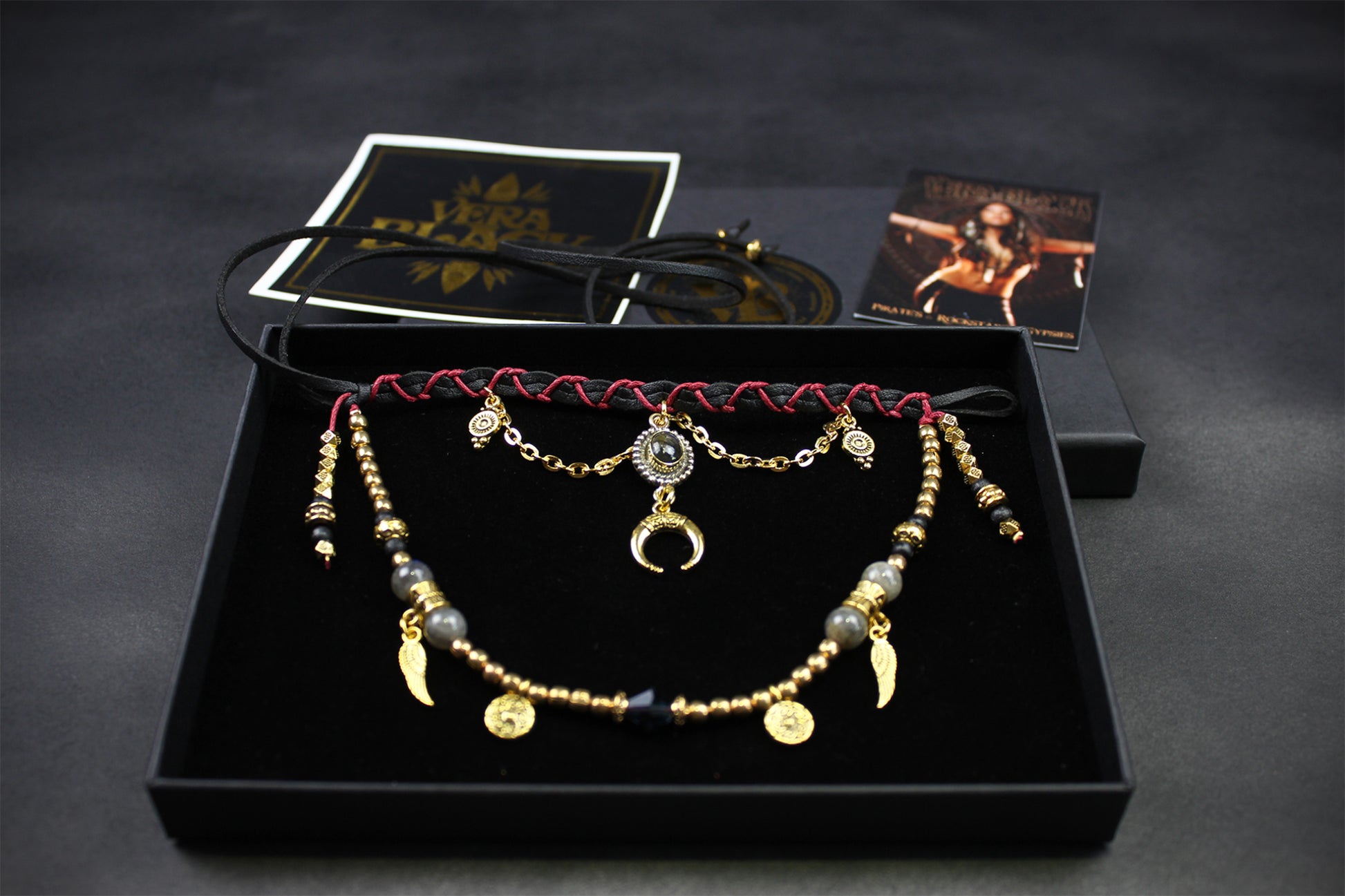 The Rockstar Choker : 3 in 1 Bohemian Anklet Armband Choker With Gold Detailing & Labradorite