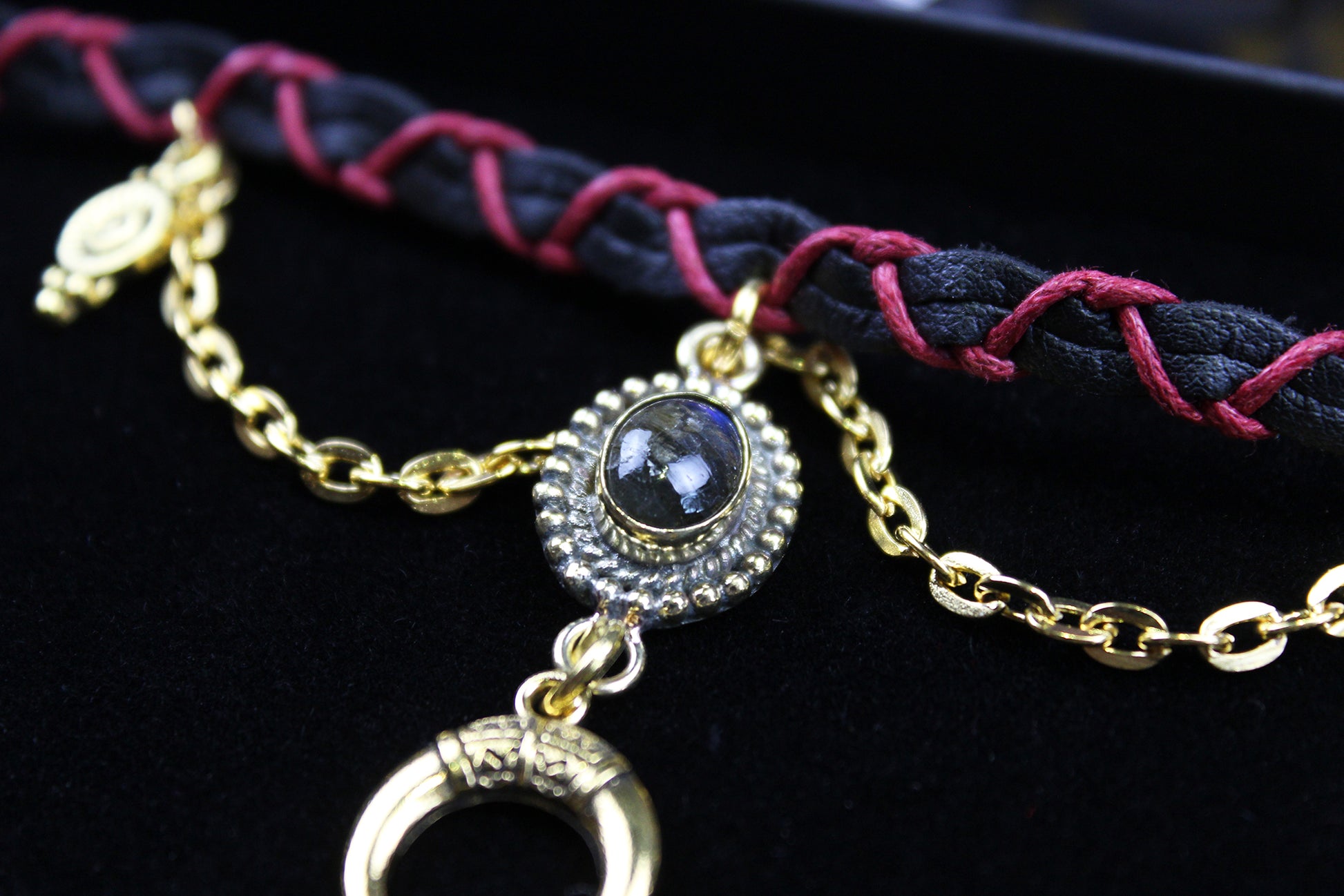 The Rockstar Choker : 3 in 1 Bohemian Anklet Armband Choker With Gold Detailing & Labradorite