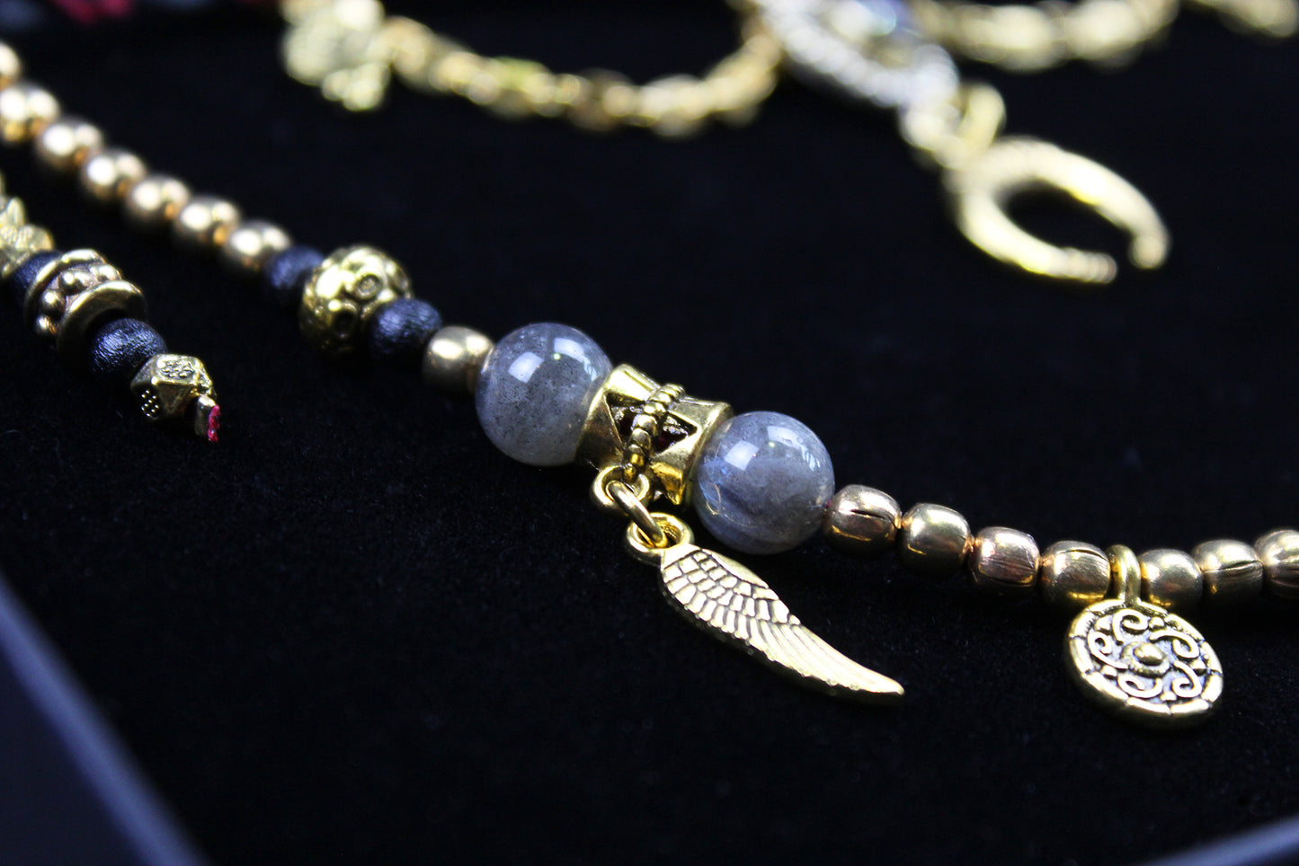 The Rockstar Choker : 3 in 1 Bohemian Anklet Armband Choker With Gold Detailing & Labradorite