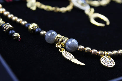 The Rockstar Choker : 3 in 1 Bohemian Anklet Armband Choker With Gold Detailing & Labradorite