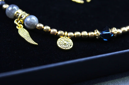 The Rockstar Choker : 3 in 1 Bohemian Anklet Armband Choker With Gold Detailing & Labradorite