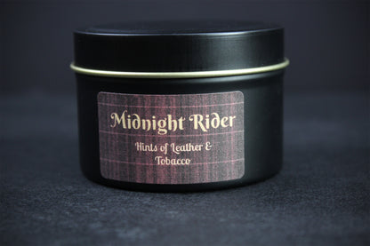 Midnight Rider : Black Wax Scented Candle With Hints of Leather & Tobacco