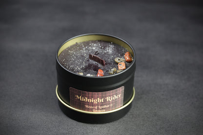 Midnight Rider : Black Wax Scented Candle With Hints of Leather & Tobacco