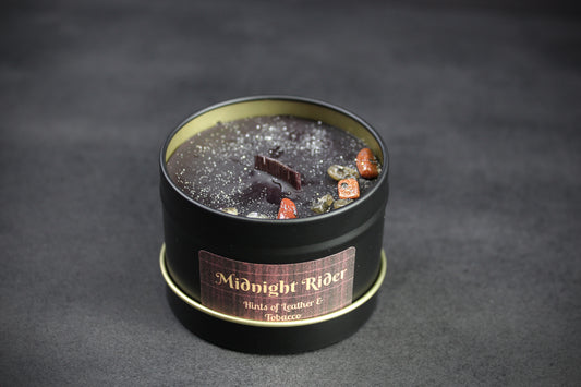 Midnight Rider : Black Wax Scented Candle With Hints of Leather & Tobacco