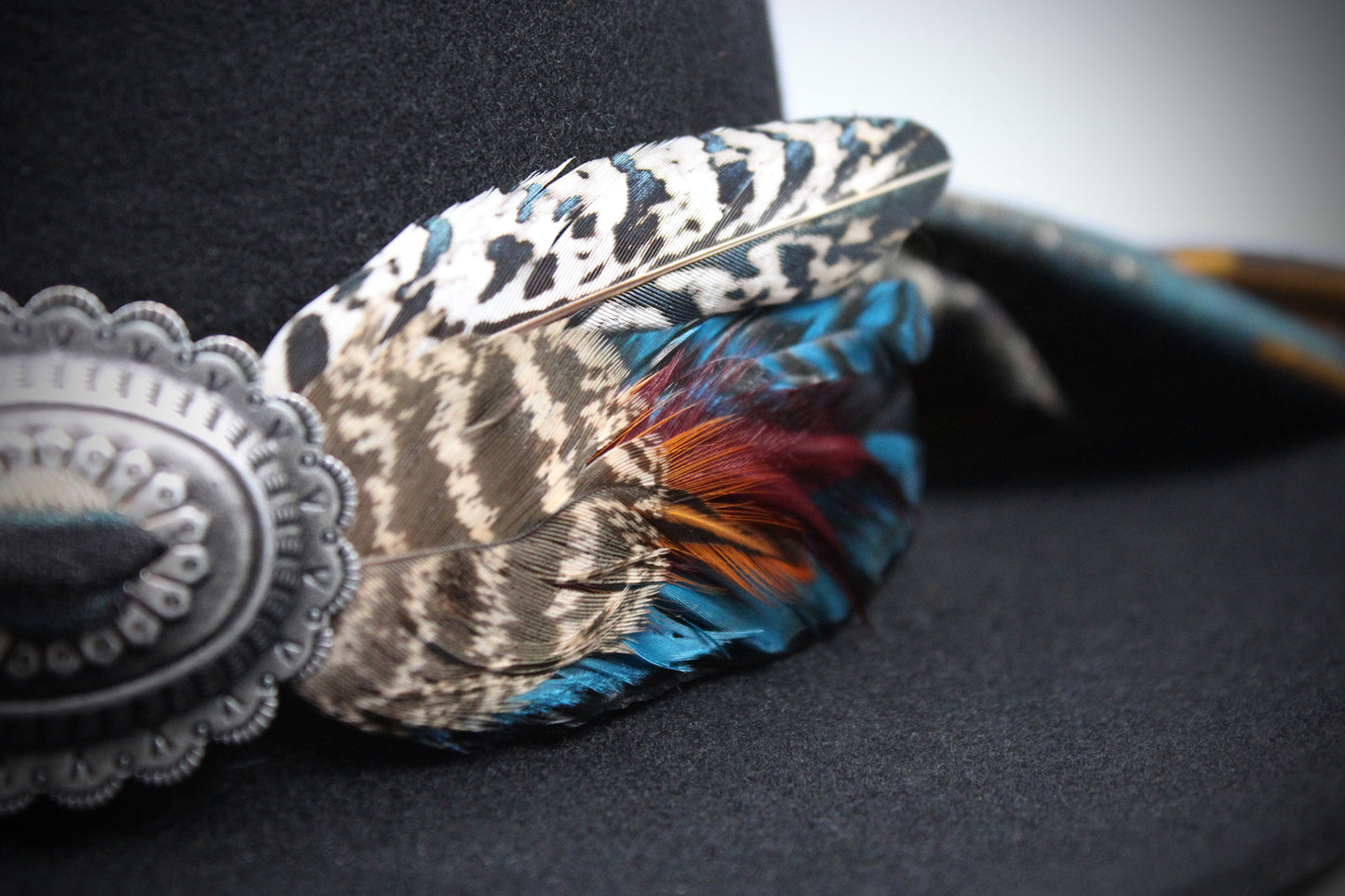 One Of A Kind Fedora - Size XL - Black With Blue Detailing & Brushed Conchos