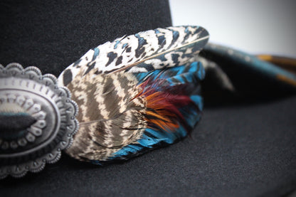 One Of A Kind Fedora - Size XL - Black With Blue Detailing & Brushed Conchos