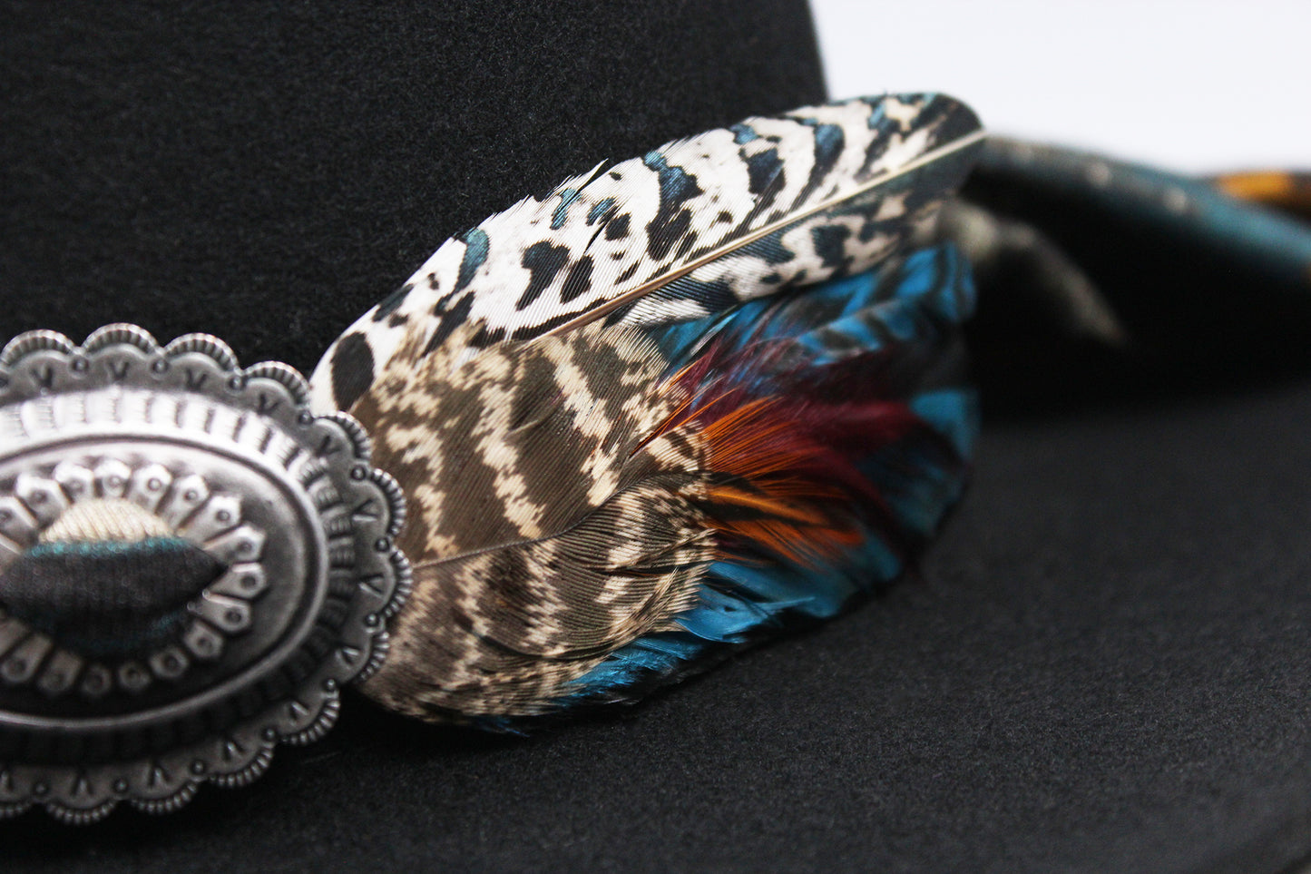 One Of A Kind Fedora - Size XL - Black With Blue Detailing & Brushed Conchos