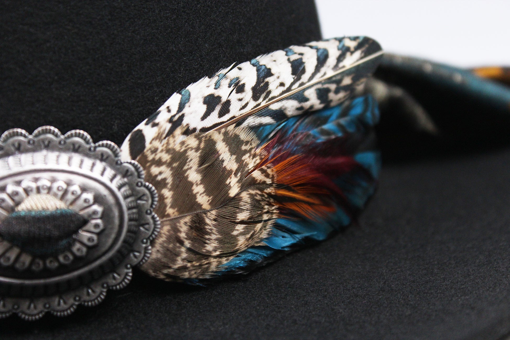 One Of A Kind Fedora - Size XL - Black With Blue Detailing & Brushed Conchos