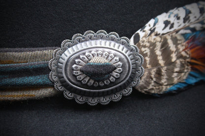 One Of A Kind Fedora - Size XL - Black With Blue Detailing & Brushed Conchos