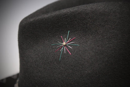 One Of A Kind Fedora - Size XL - Black With Blue Detailing & Brushed Conchos