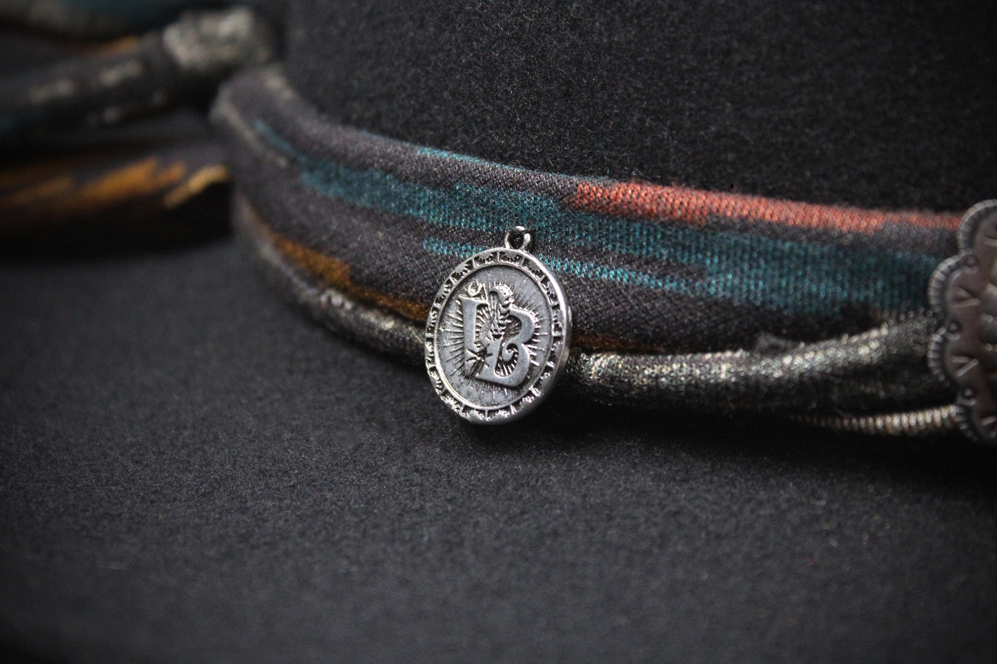 One Of A Kind Fedora - Size XL - Black With Blue Detailing & Brushed Conchos