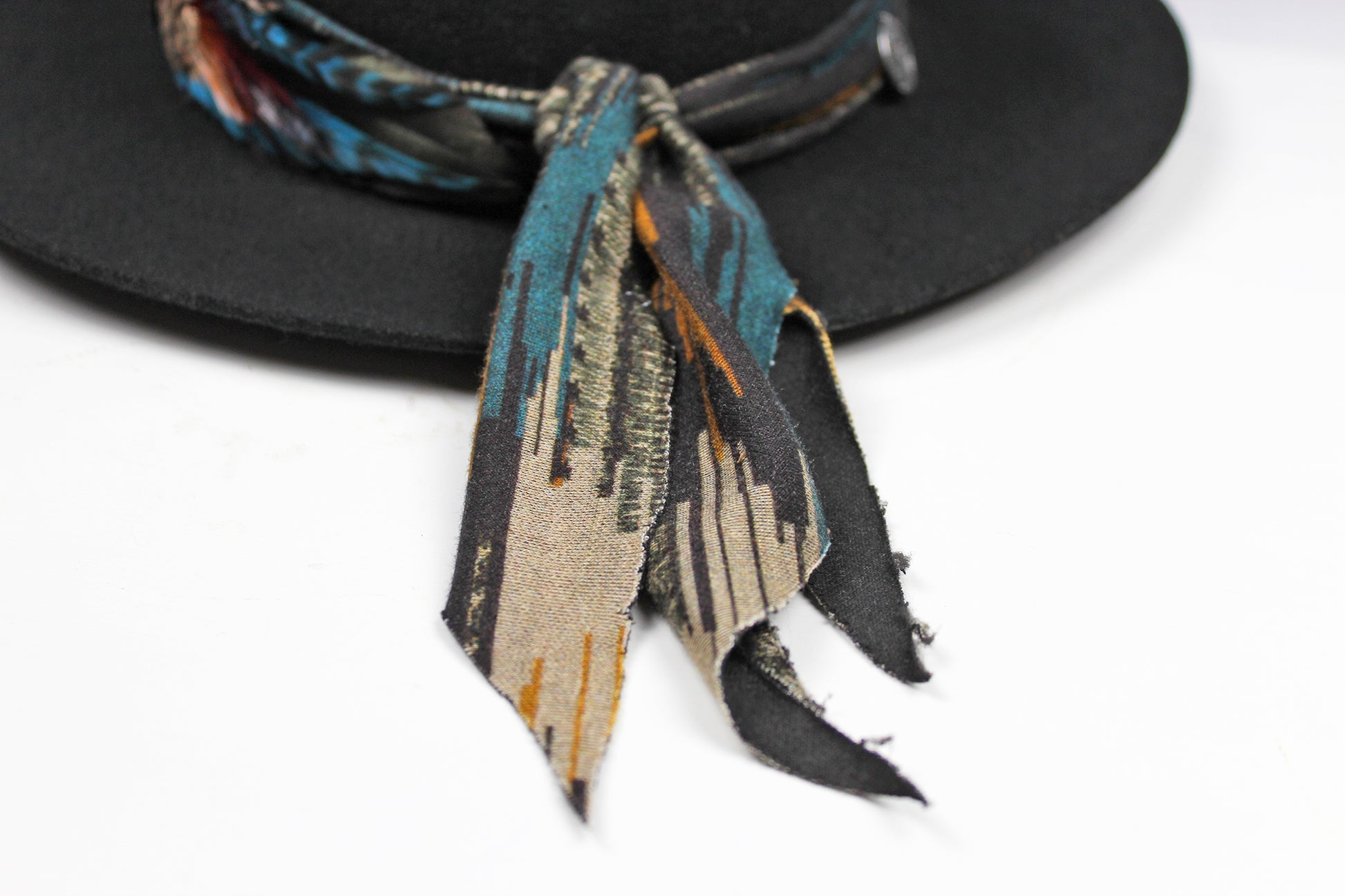 One Of A Kind Fedora - Size XL - Black With Blue Detailing & Brushed Conchos