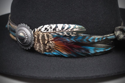 One Of A Kind Fedora - Size XL - Black With Blue Detailing & Brushed Conchos