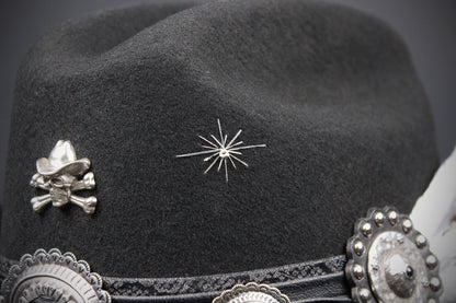 The Outlaw : Gunslinger Style Cowboy Hat with skull conchos and poker cards