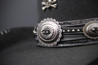 The Outlaw : Gunslinger Style Cowboy Hat with skull conchos and poker cards