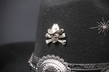 The Outlaw : Gunslinger Style Cowboy Hat with skull conchos and poker cards