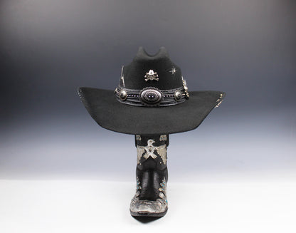 The Outlaw : Gunslinger Style Cowboy Hat with skull conchos and poker cards