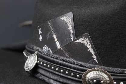 The Outlaw : Gunslinger Style Cowboy Hat with skull conchos and poker cards