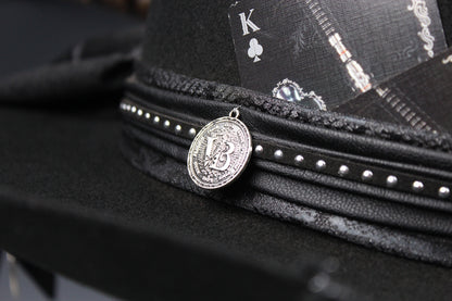 The Outlaw : Gunslinger Style Cowboy Hat with skull conchos and poker cards