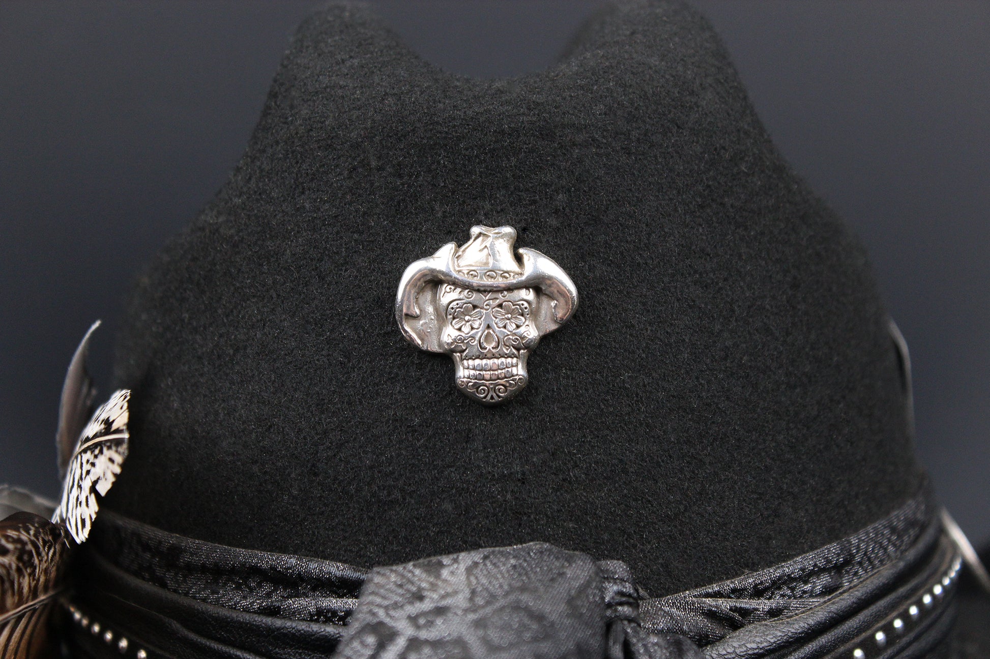 The Outlaw : Gunslinger Style Cowboy Hat with skull conchos and poker cards