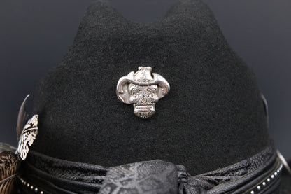 The Outlaw : Gunslinger Style Cowboy Hat with skull conchos and poker cards