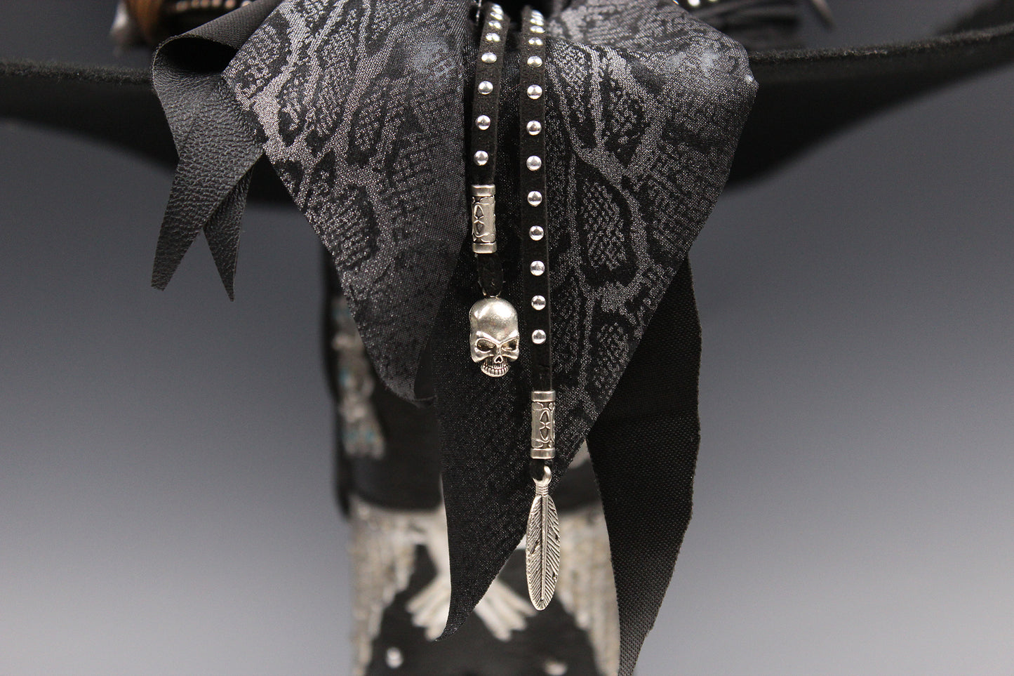 The Outlaw : Gunslinger Style Cowboy Hat with skull conchos and poker cards