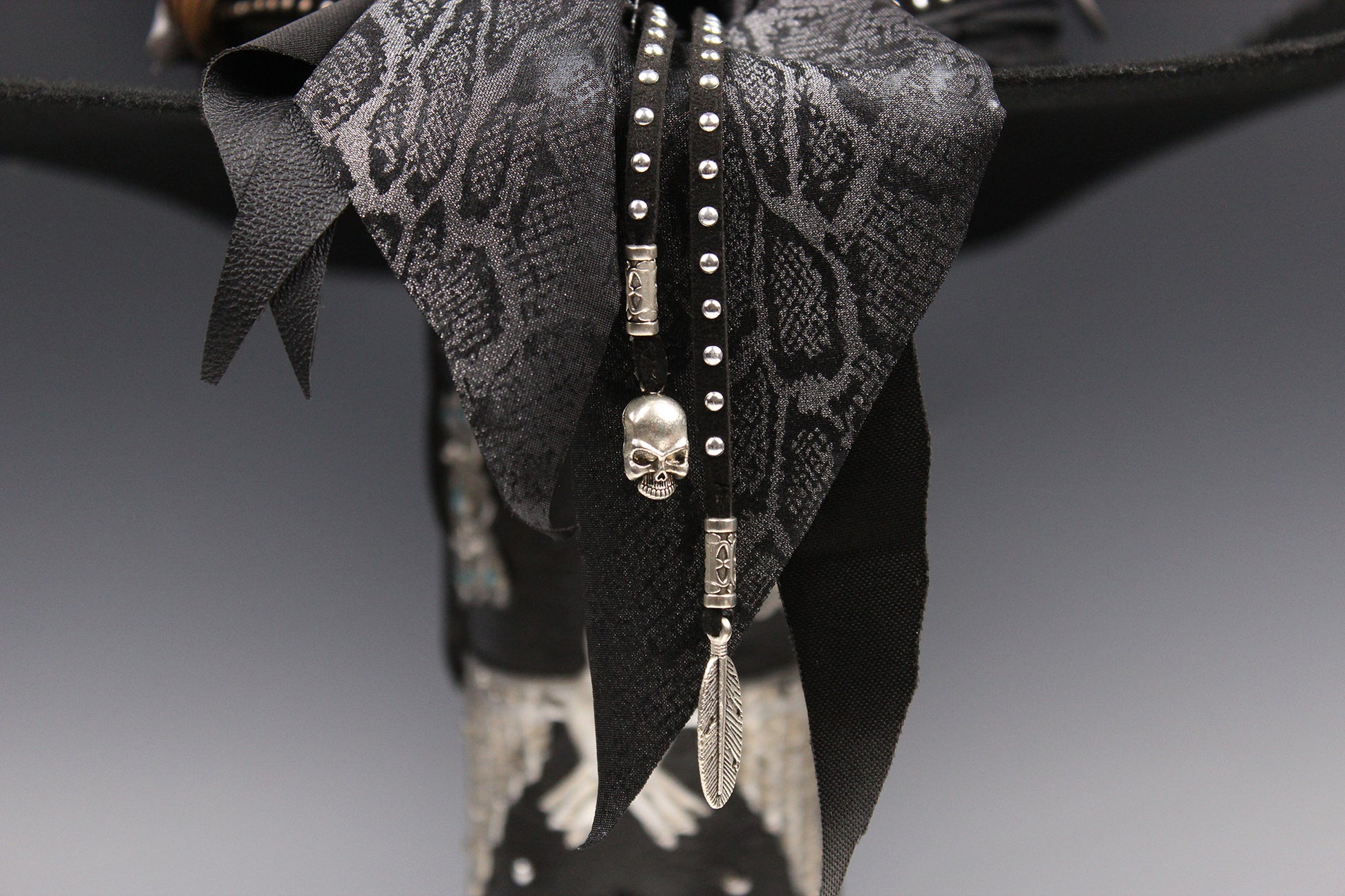 The Outlaw : Gunslinger Style Cowboy Hat with skull conchos and poker cards