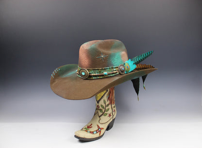 The Savannah Cowboy Hat - Brown with Distressed Effect & Turquoise Detailing