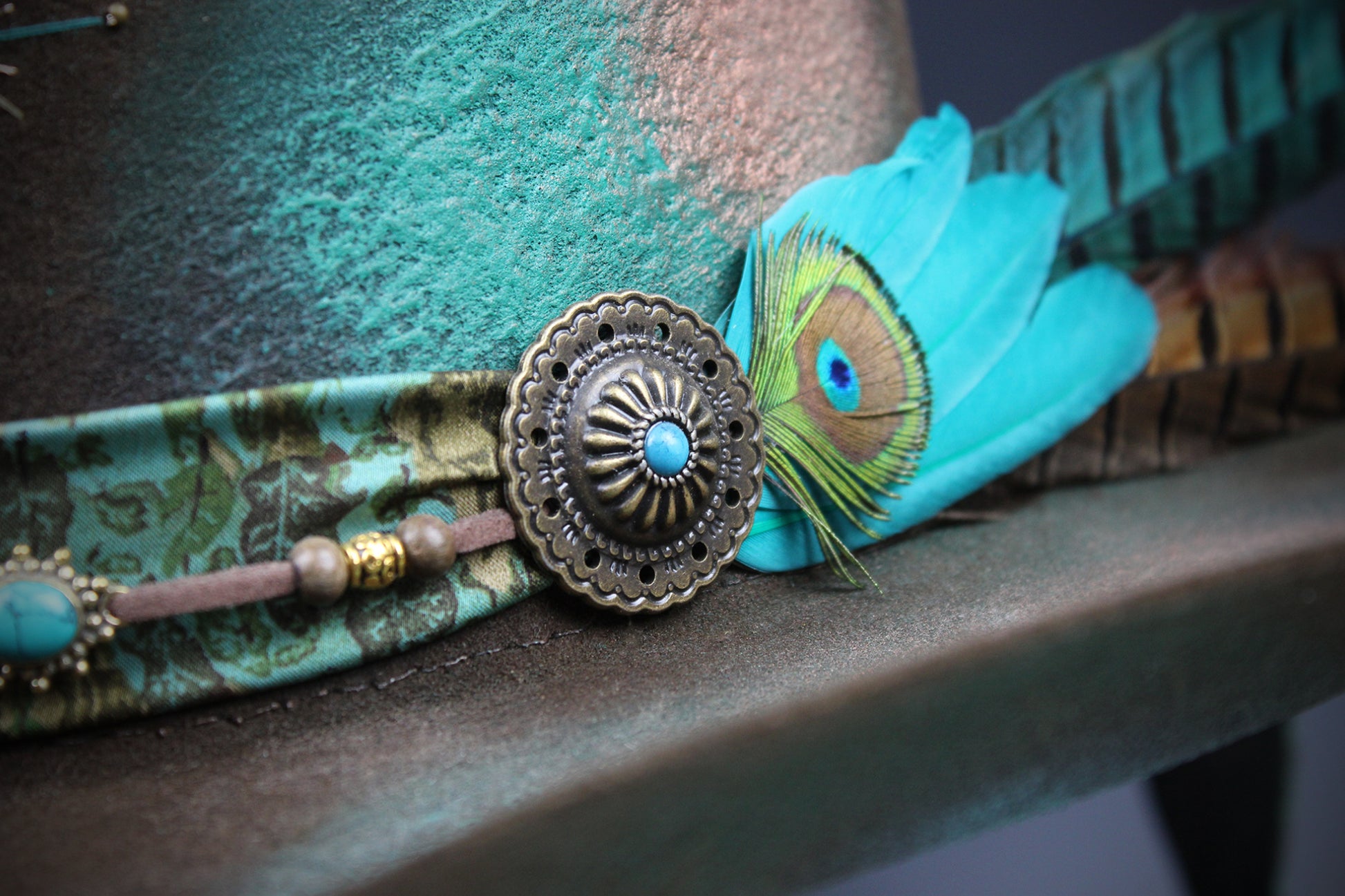 The Savannah Cowboy Hat - Brown with Distressed Effect & Turquoise Detailing