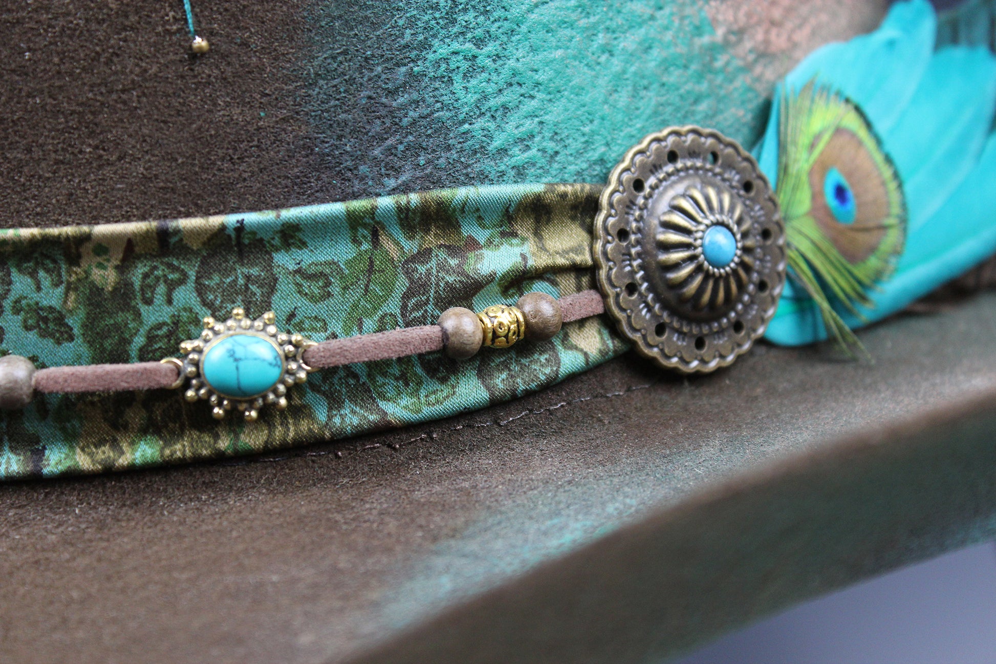 The Savannah Cowboy Hat - Brown with Distressed Effect & Turquoise Detailing