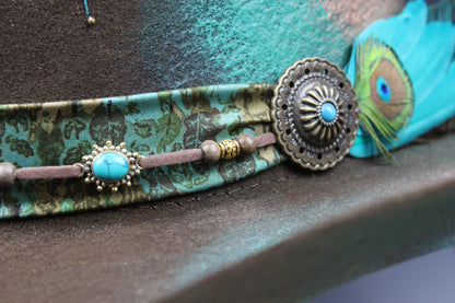 The Savannah Cowboy Hat - Brown with Distressed Effect & Turquoise Detailing