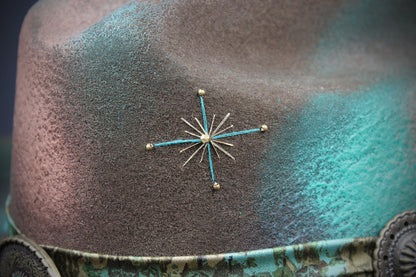 The Savannah Cowboy Hat - Brown with Distressed Effect & Turquoise Detailing