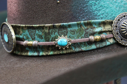 The Savannah Cowboy Hat - Brown with Distressed Effect & Turquoise Detailing