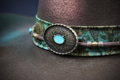 The Savannah Cowboy Hat - Brown with Distressed Effect & Turquoise Detailing