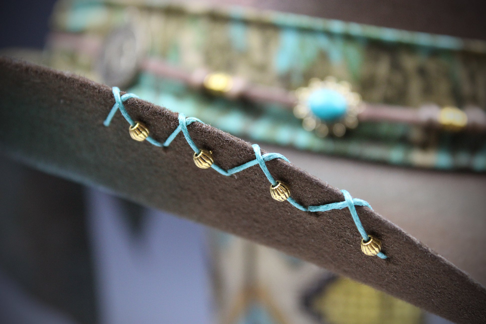 The Savannah Cowboy Hat - Brown with Distressed Effect & Turquoise Detailing