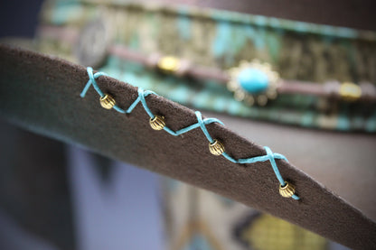 The Savannah Cowboy Hat - Brown with Distressed Effect & Turquoise Detailing