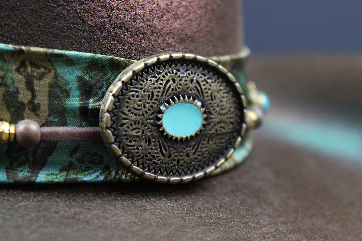 The Savannah Cowboy Hat - Brown with Distressed Effect & Turquoise Detailing