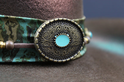 The Savannah Cowboy Hat - Brown with Distressed Effect & Turquoise Detailing