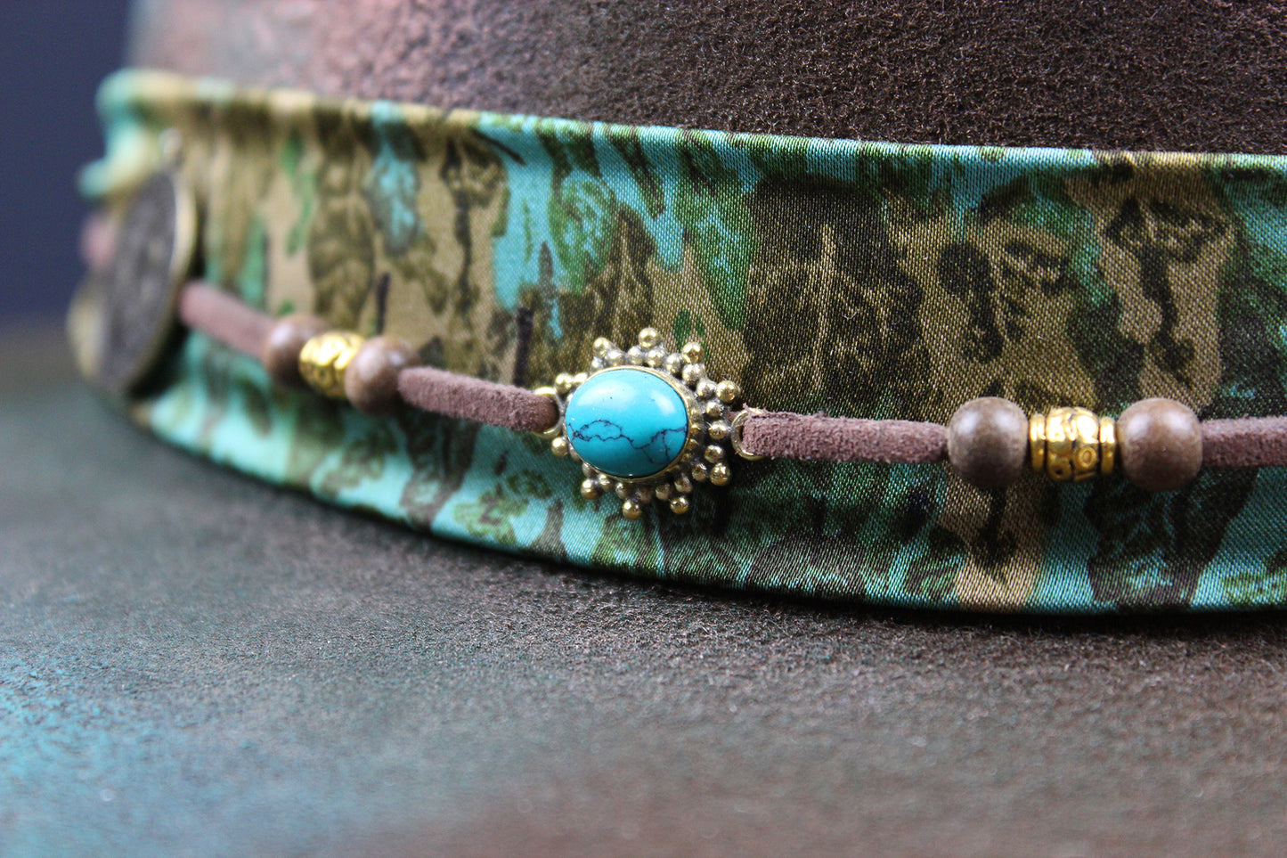 The Savannah Cowboy Hat - Brown with Distressed Effect & Turquoise Detailing