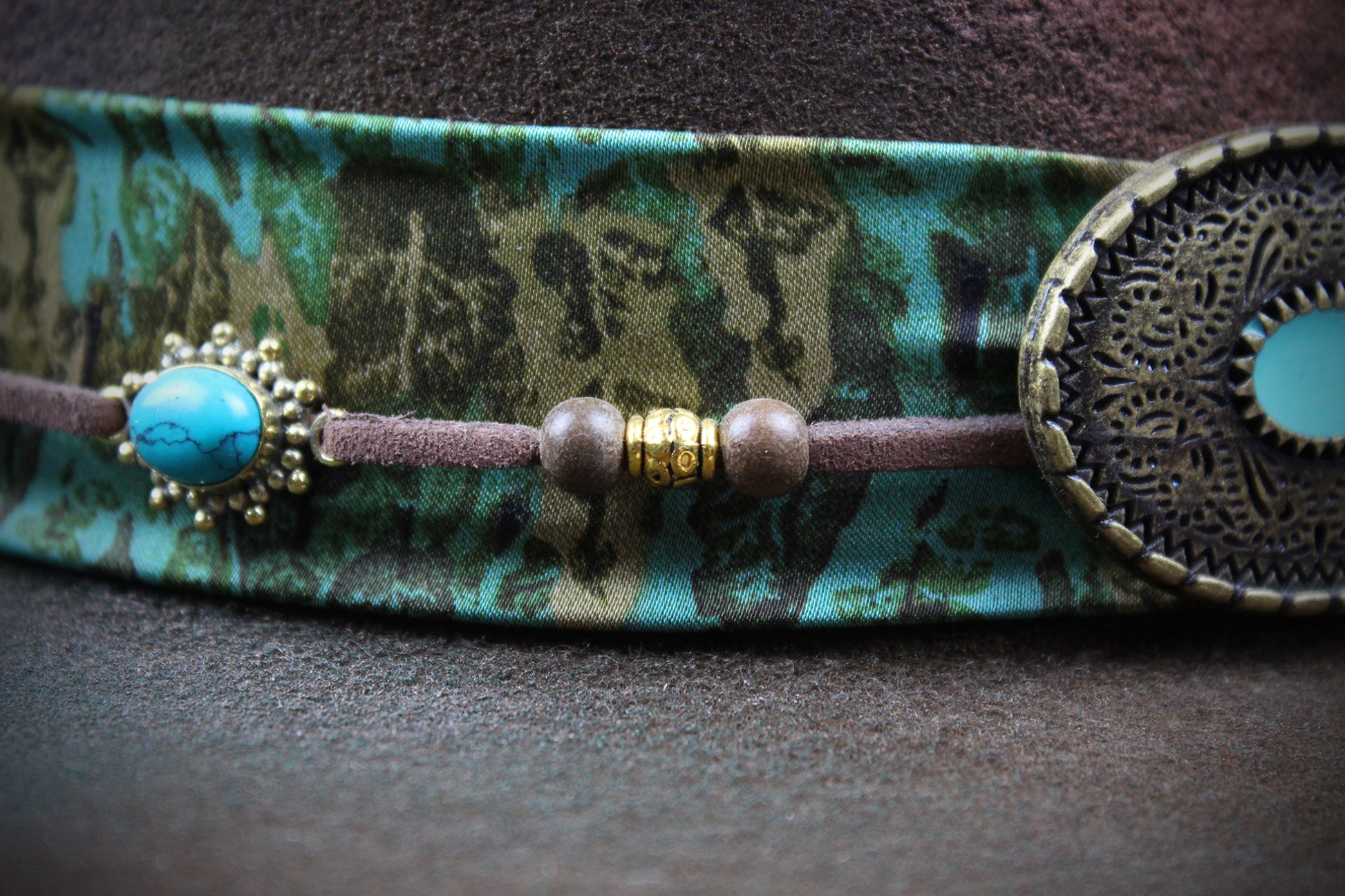 The Savannah Cowboy Hat - Brown with Distressed Effect & Turquoise Detailing