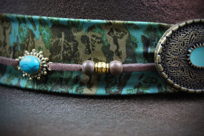 The Savannah Cowboy Hat - Brown with Distressed Effect & Turquoise Detailing