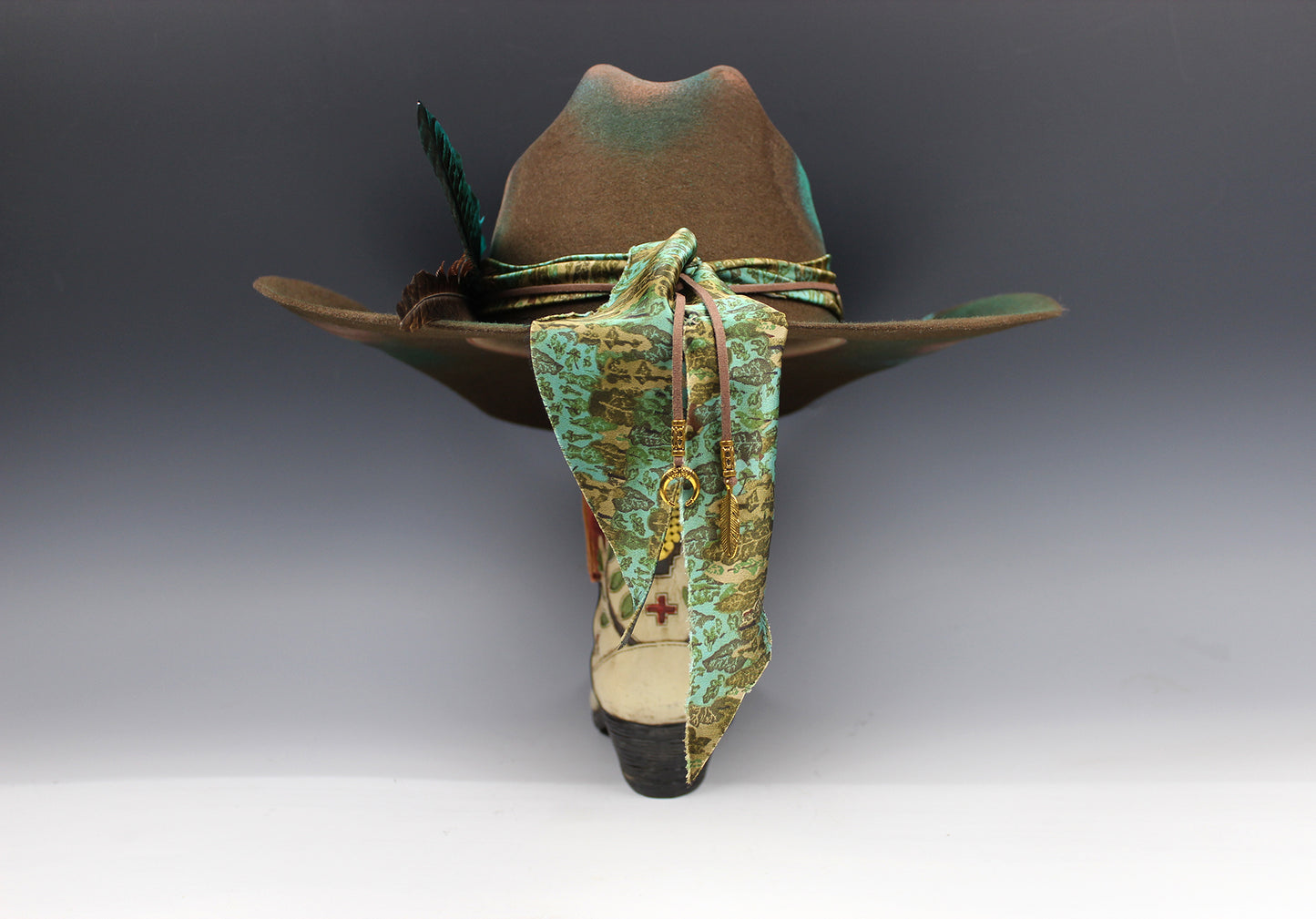 The Savannah Cowboy Hat - Brown with Distressed Effect & Turquoise Detailing
