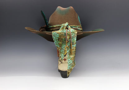 The Savannah Cowboy Hat - Brown with Distressed Effect & Turquoise Detailing