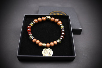 Skull Beaded Bracelet: Dragons Vein, Carnelian & Hematite with Bronze Detail