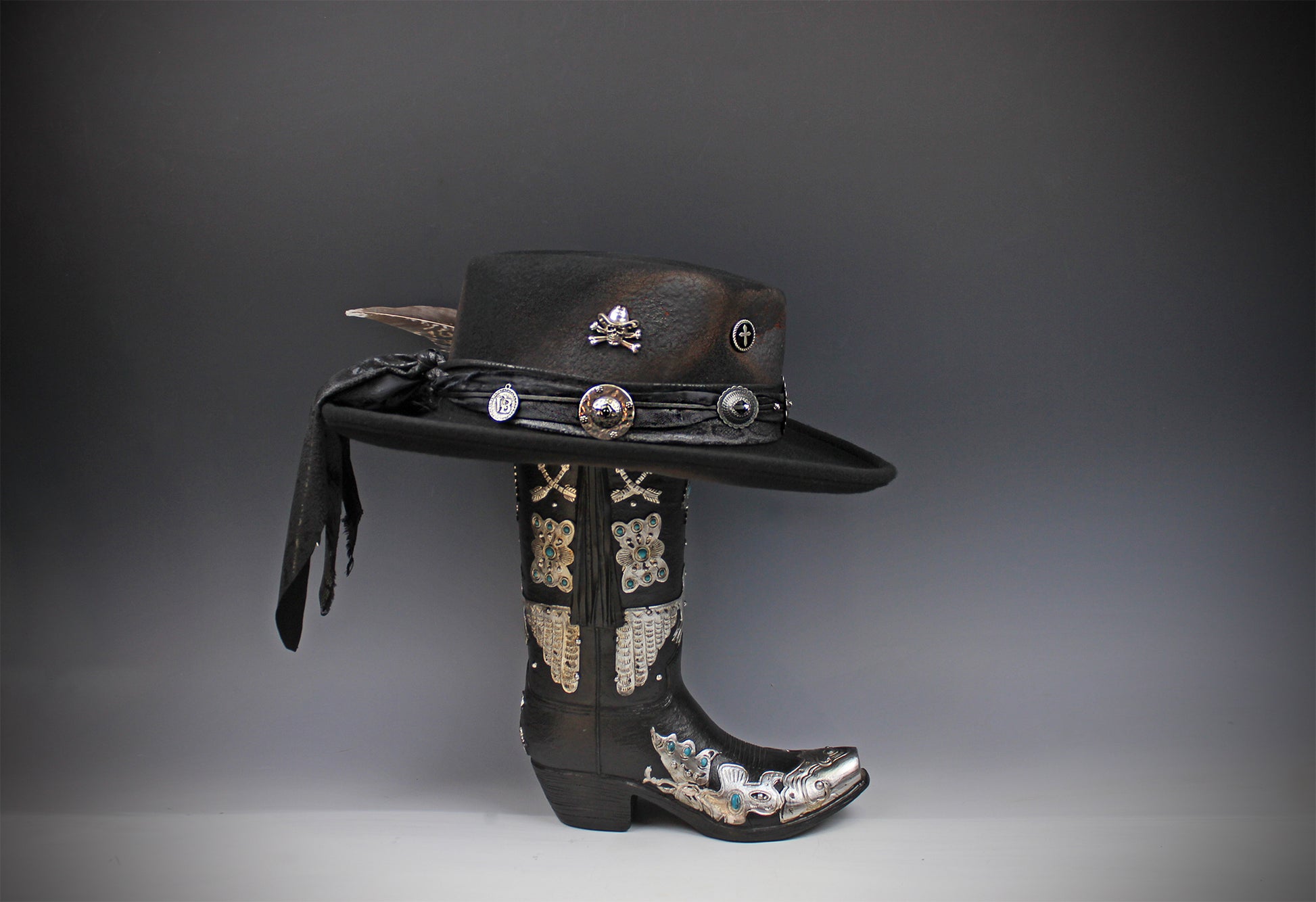 The Gravedigger Gambler Fedora: Handmade Wool Felt Cowboy Hat with Silver Details
