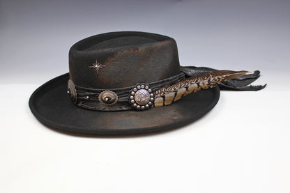 The Gravedigger Gambler Fedora: Handmade Wool Felt Cowboy Hat with Silver Details