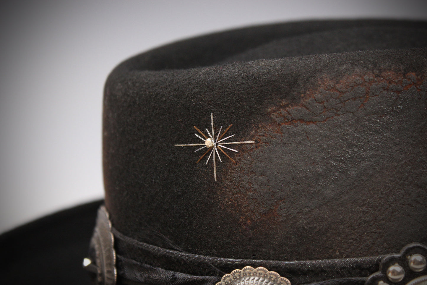 The Gravedigger Gambler Fedora: Handmade Wool Felt Cowboy Hat with Silver Details
