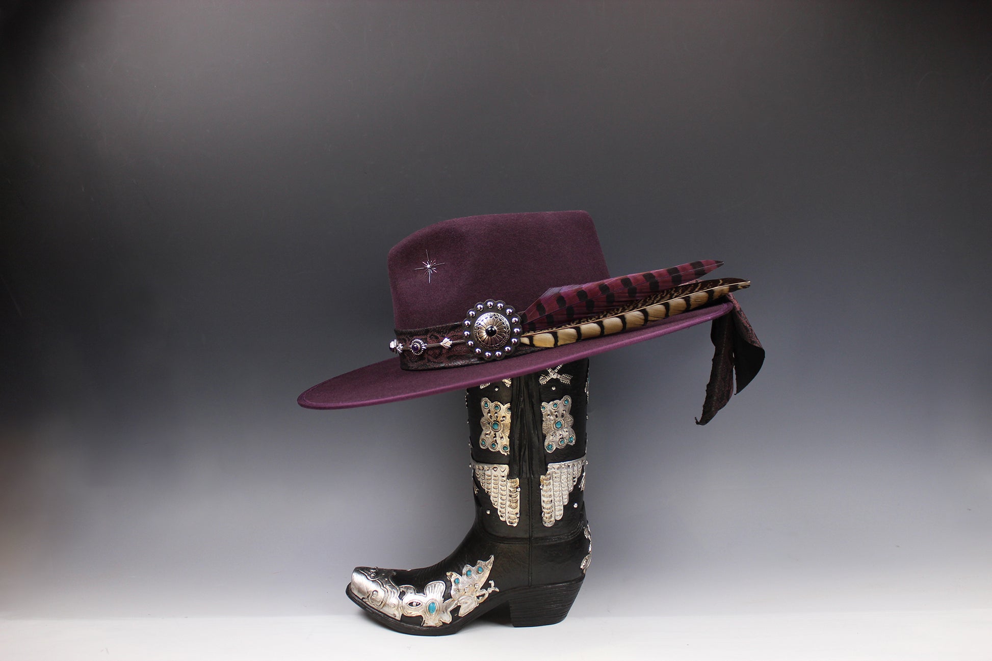 One Off Custom Fedora: Plum Wool Felt Wide Flat Brim Fedora Medium 57cm